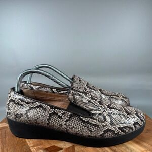 Fitflop Superskate Women 9 Snake‎ Print Slip On Loafer Flats Shoes Beige Black